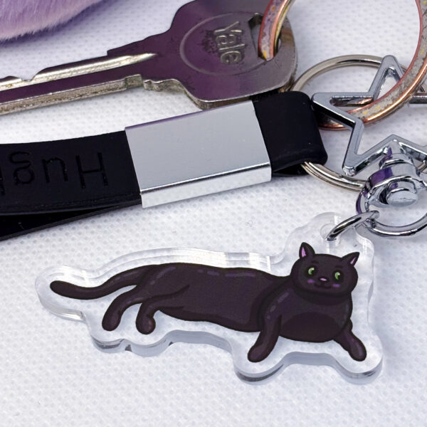 Cute Black Cat Laying Down Acrylic Keychain - Image 8