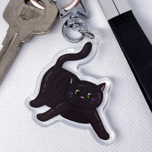 Cute Black Cat Playing Acrylic Keychain