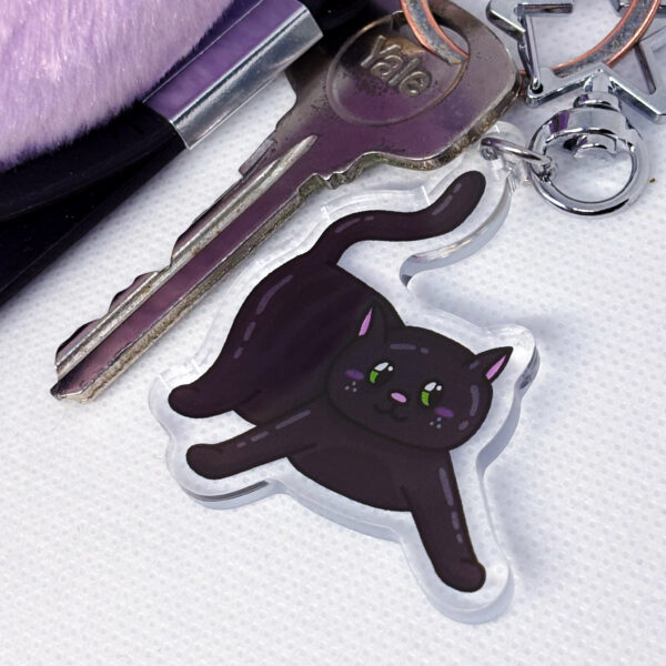Cute Black Cat Playing Acrylic Keychain - Image 9